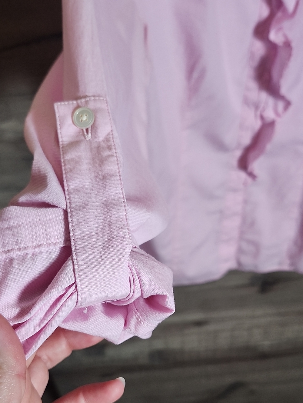 Talbots Ruffle Front Button Down Shirt In Pink - Picture 5 of 8